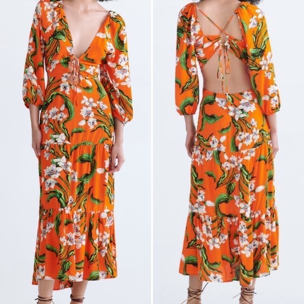 NWOT Zara Floral Printed Cut Out Summer Dress